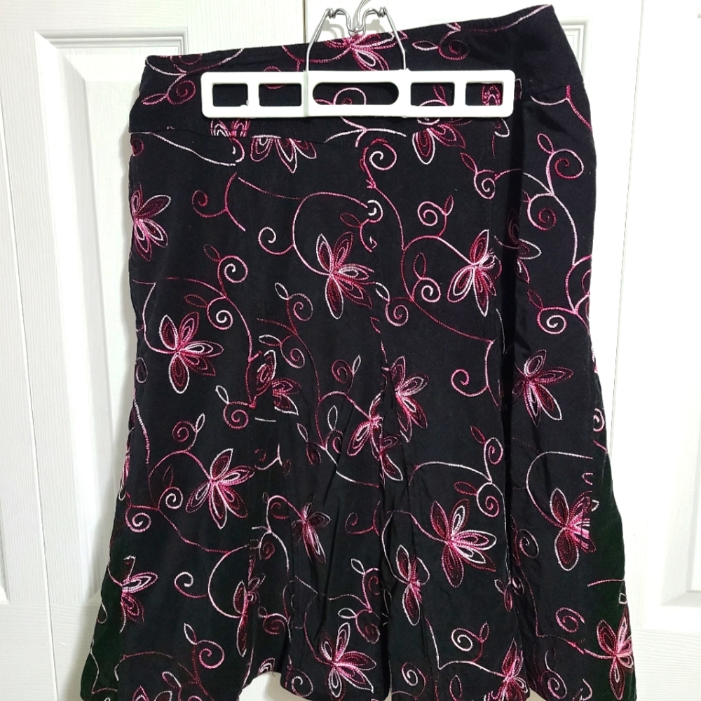Cleo Black with pink stitching cord skirt. Size 10. 100% cotton